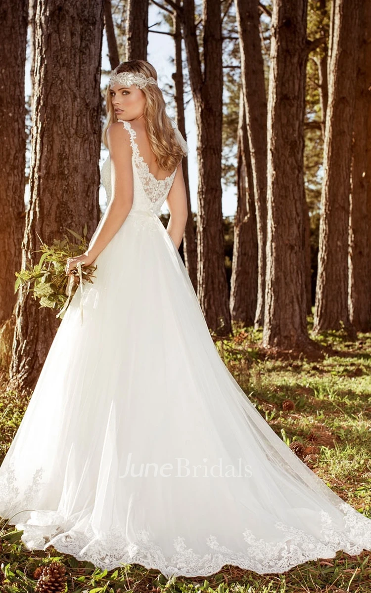 Ethereal A-line Straps Ruched Wedding Dress with Belt
