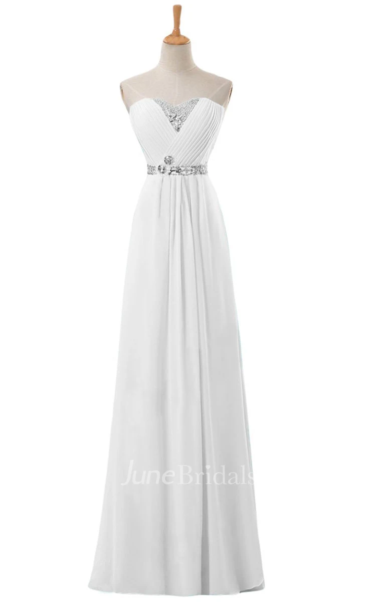 Sweetheart Rhinestoned Pleated A-line Gown With Zipper Back