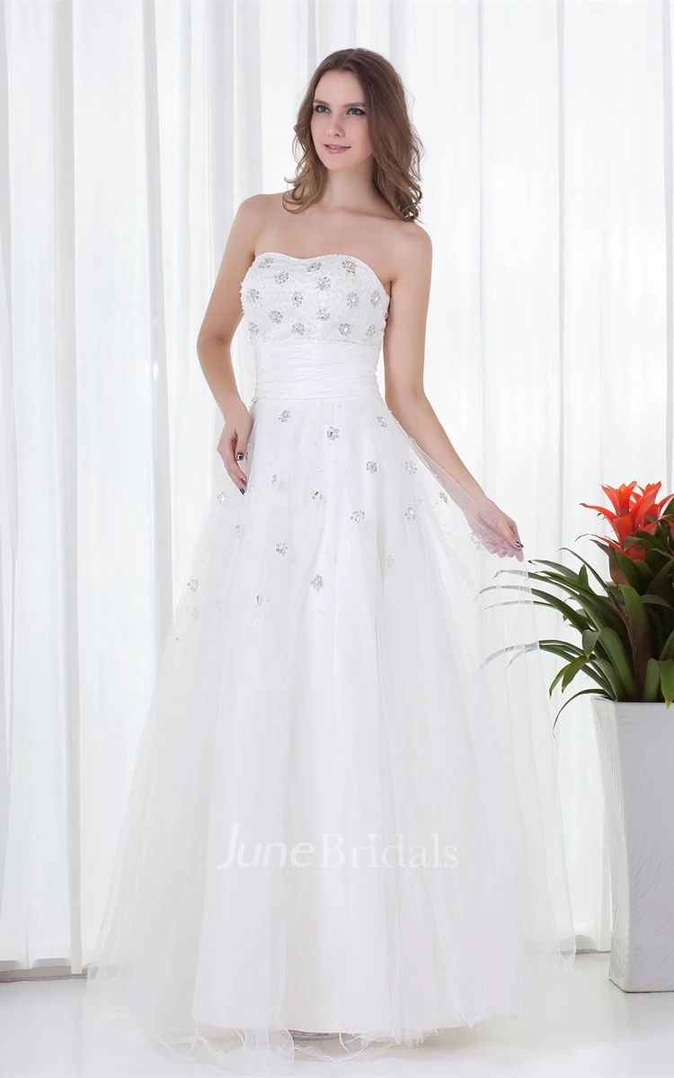 Strapless Tulle A-Line Gown with Crystal Detailing