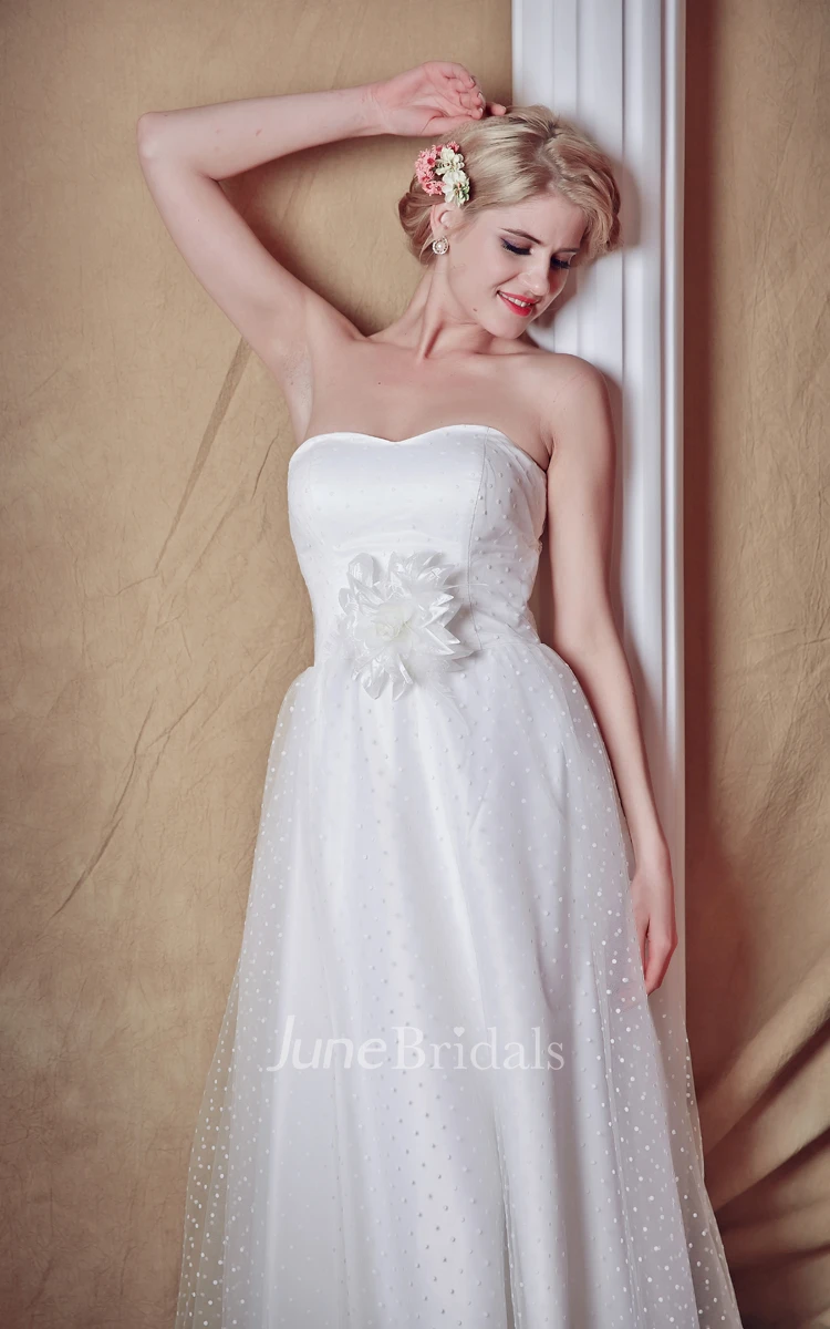 Exquisite Strapless Tea-length Country Wedding Dress