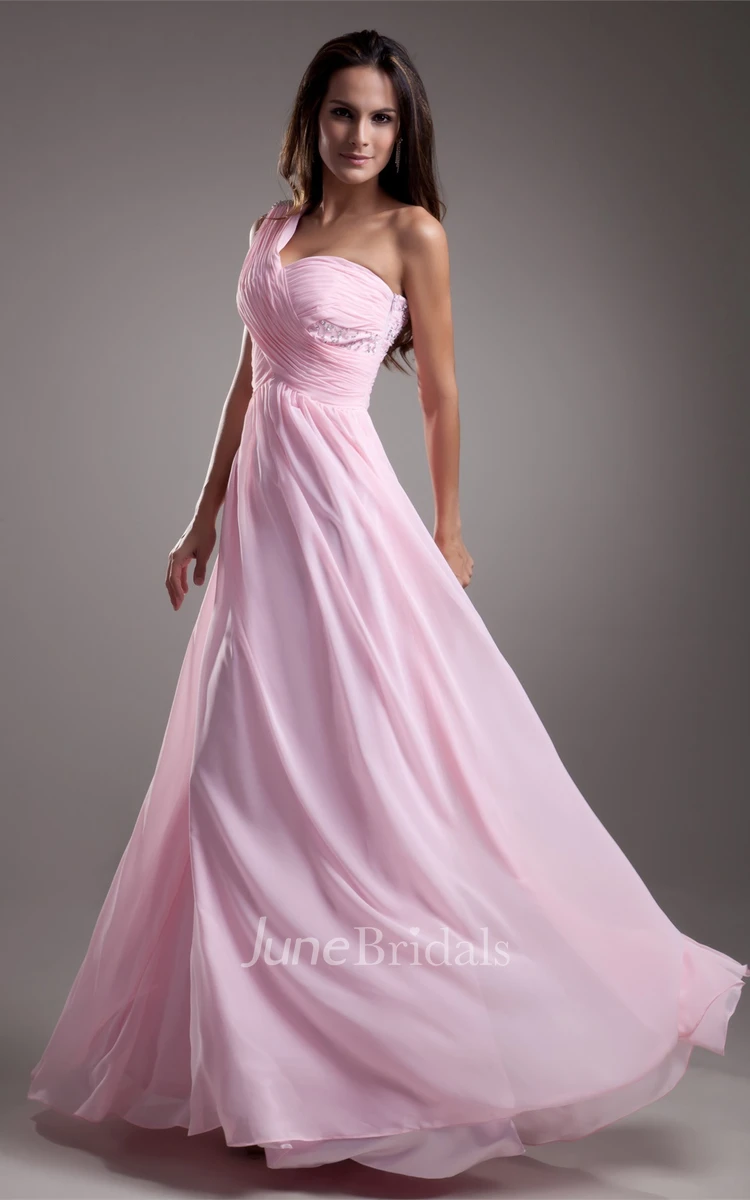 One-Shoulder Criss-Cross Chiffon Maxi Gown with Beading