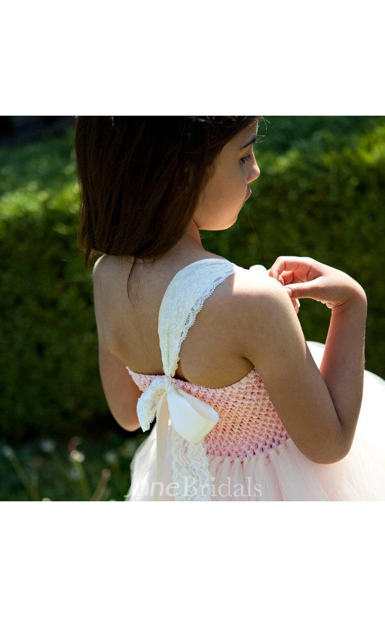 Lace One Shoulder Sleeveless Tulle Tutu Dress With Flowers