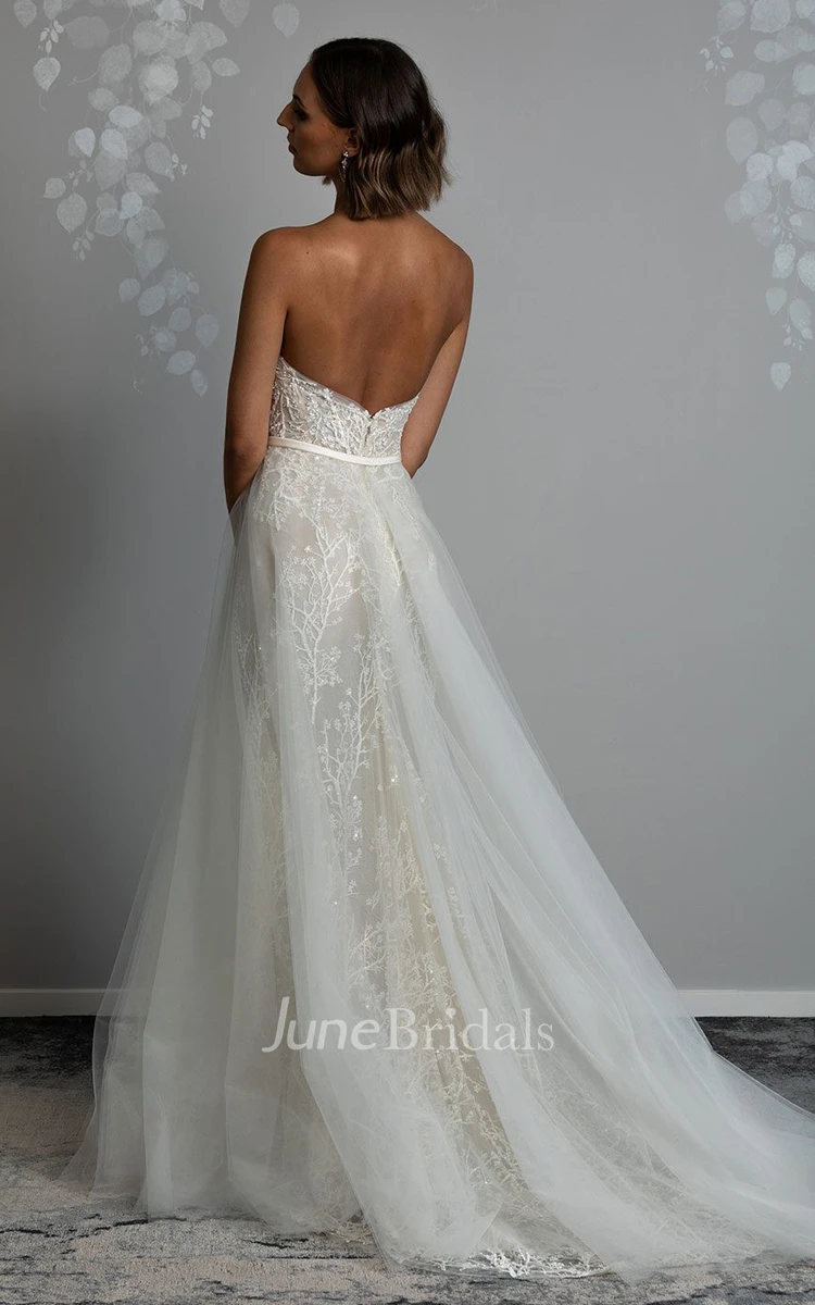 Simple A-Line Sweetheart Lace Wedding Dress With Open Back And Court Train