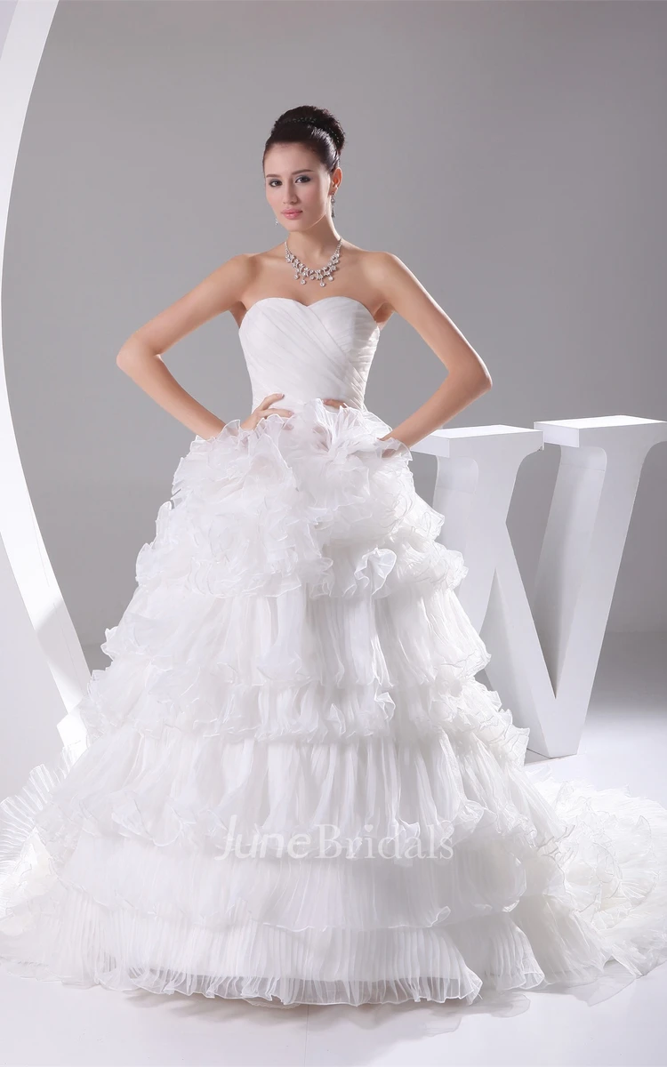 Feminine Sweetheart A-Line Ruched Bodice Dress with Tiered Ruffle