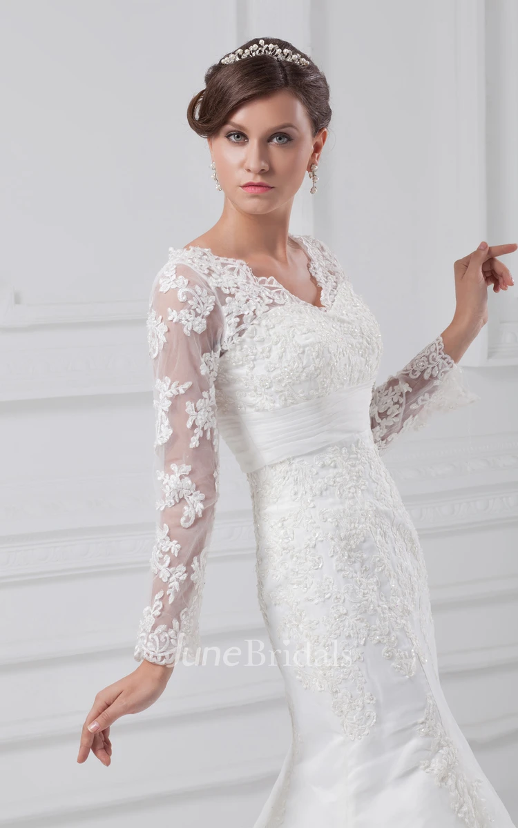 V-Neck Long-Sleeve Siren Gown With Lace Appliques