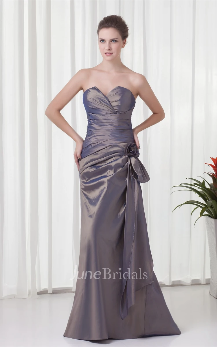 sleeveless sheath notched dress with draping and flower