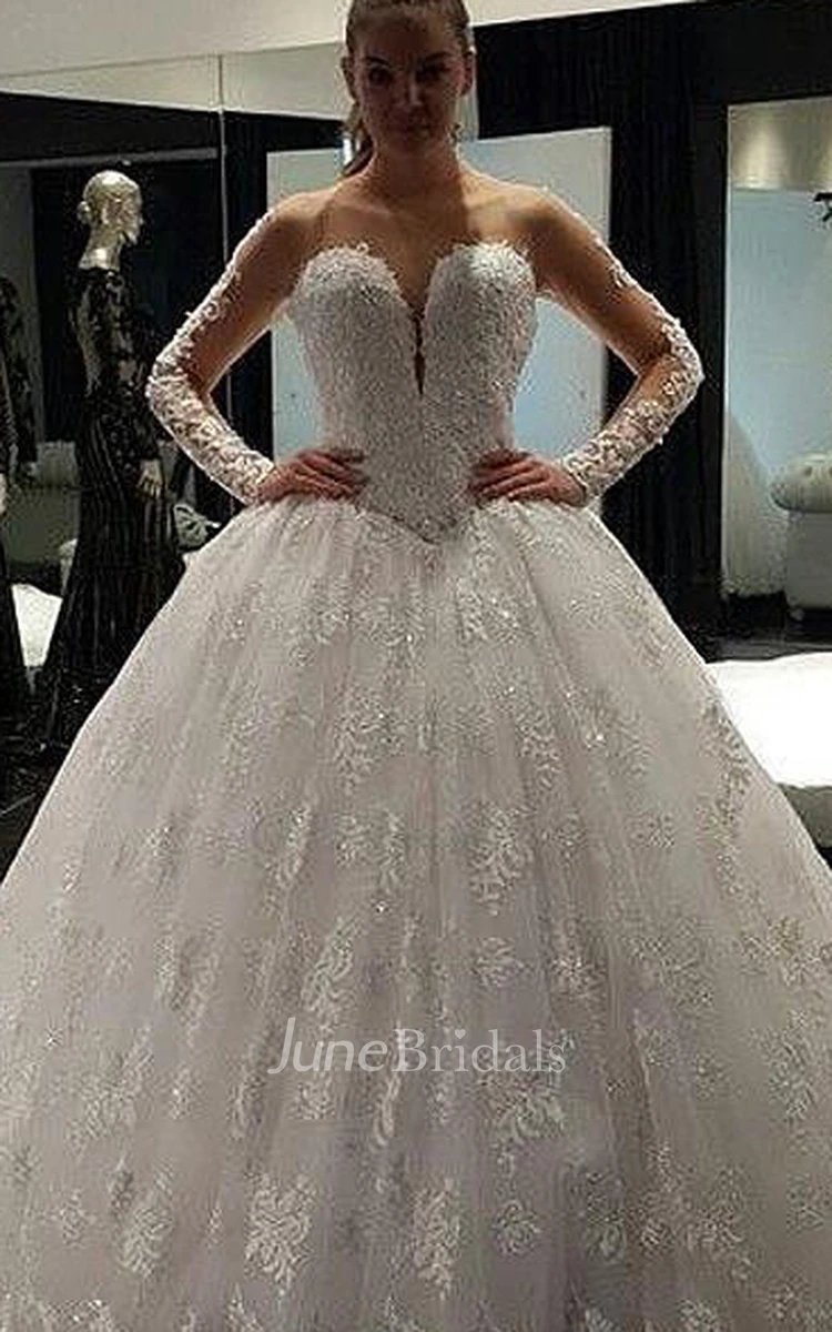 Charming Long Sleeve Lace Ball Gown Wedding Dress Floor-Length