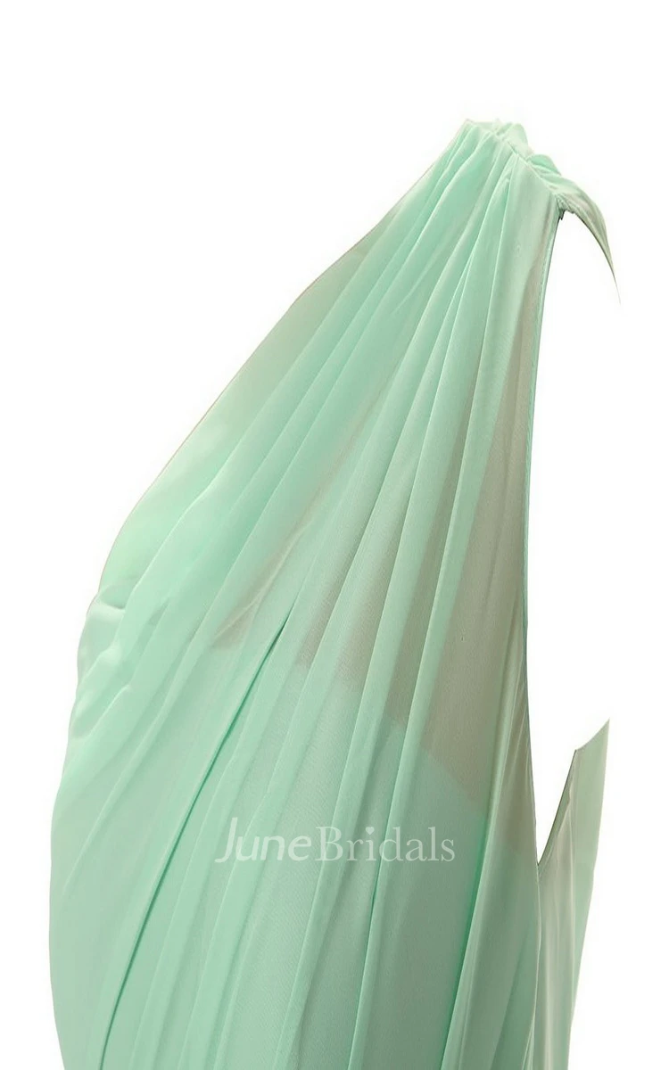 Chic One-shoulder Pleated A-line Gown With Band