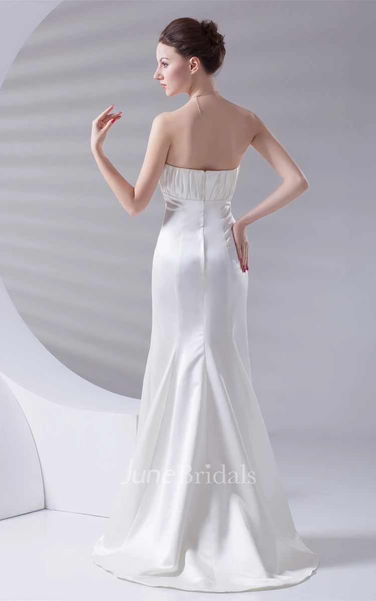 strapless long chiffon dress with sweep train and ruched top