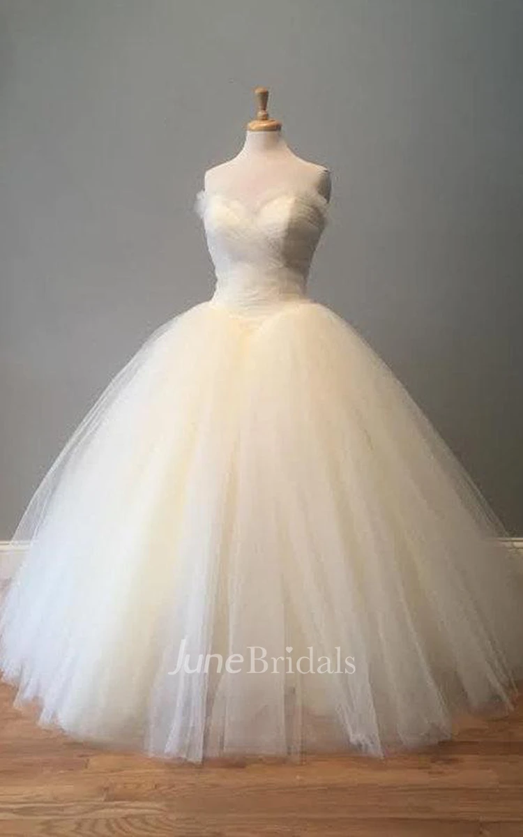 Sweetheart Ruched Pleated Poofy Tulle Ball Gown With Backless