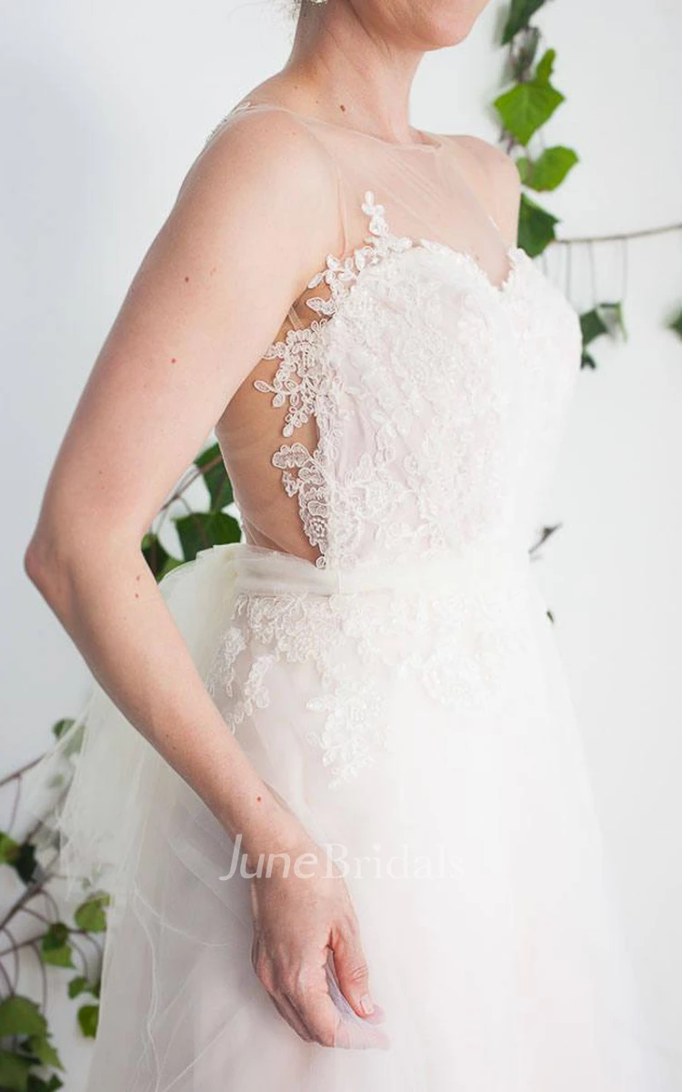 Illusion Sleeveless Tulle Sweetheart A-Line Wedding Dress With Appliques