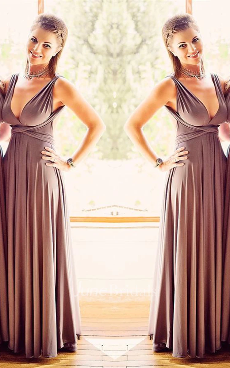 Elegant V-Neck Sleeveless Bridesmaid Dresses Long Chiffon Floor Length Ruched