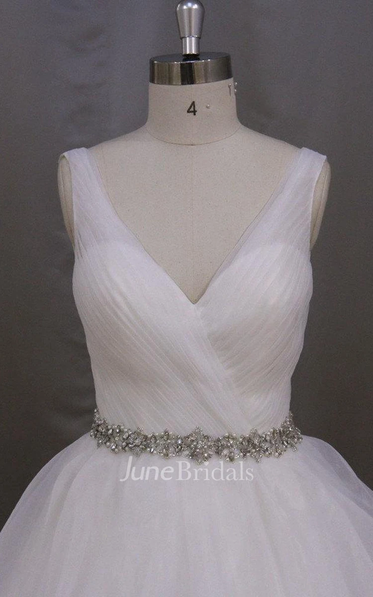 Graceful and Romantic Ruffled Ball Gown With Ruching and Beading