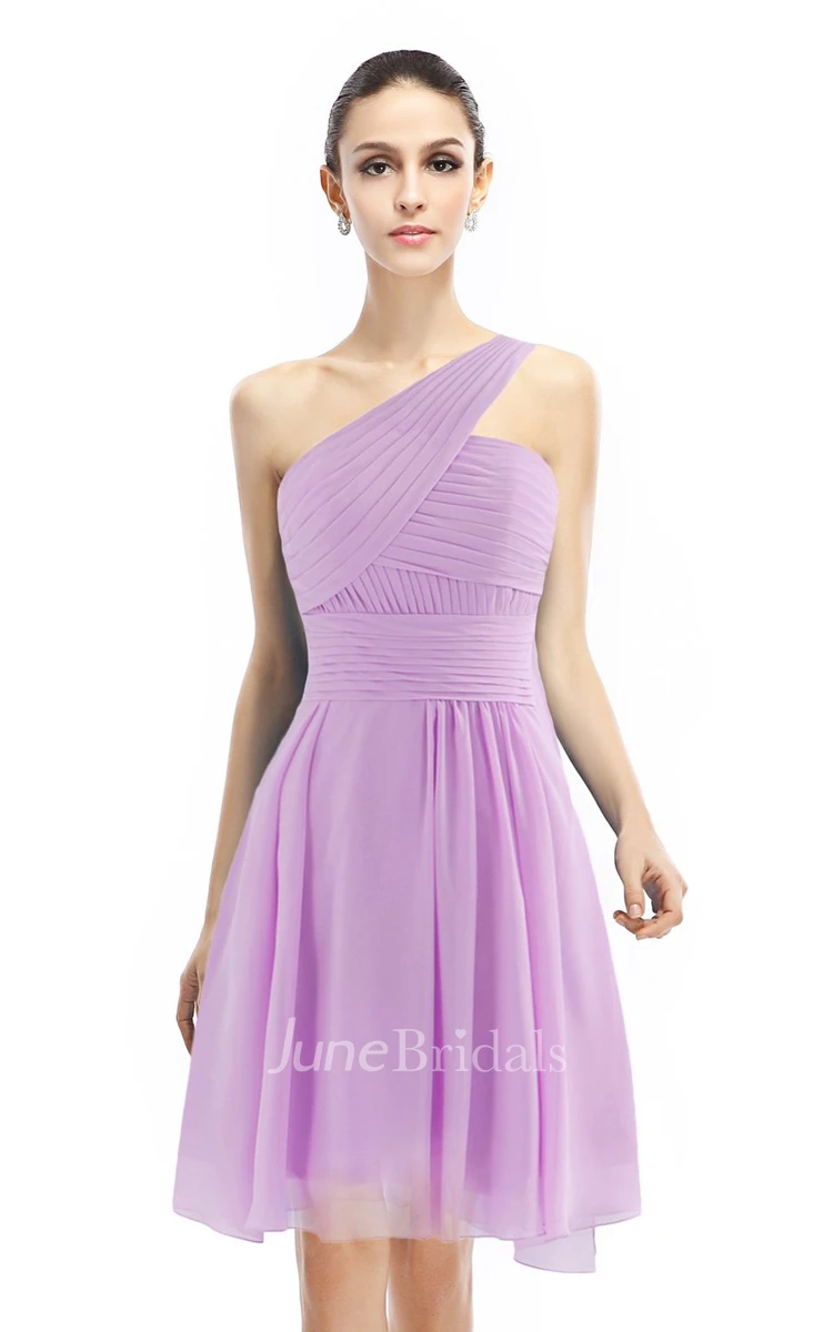 Knee-length One-shoulder Ruched A-line Dress With Band