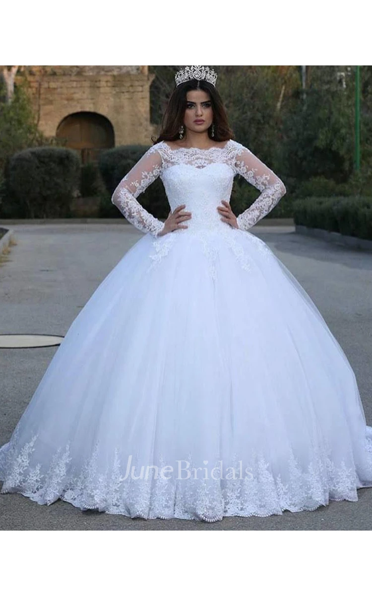 Modern Long Sleeve Lace Wedding Dresses Tulle Ball Gown