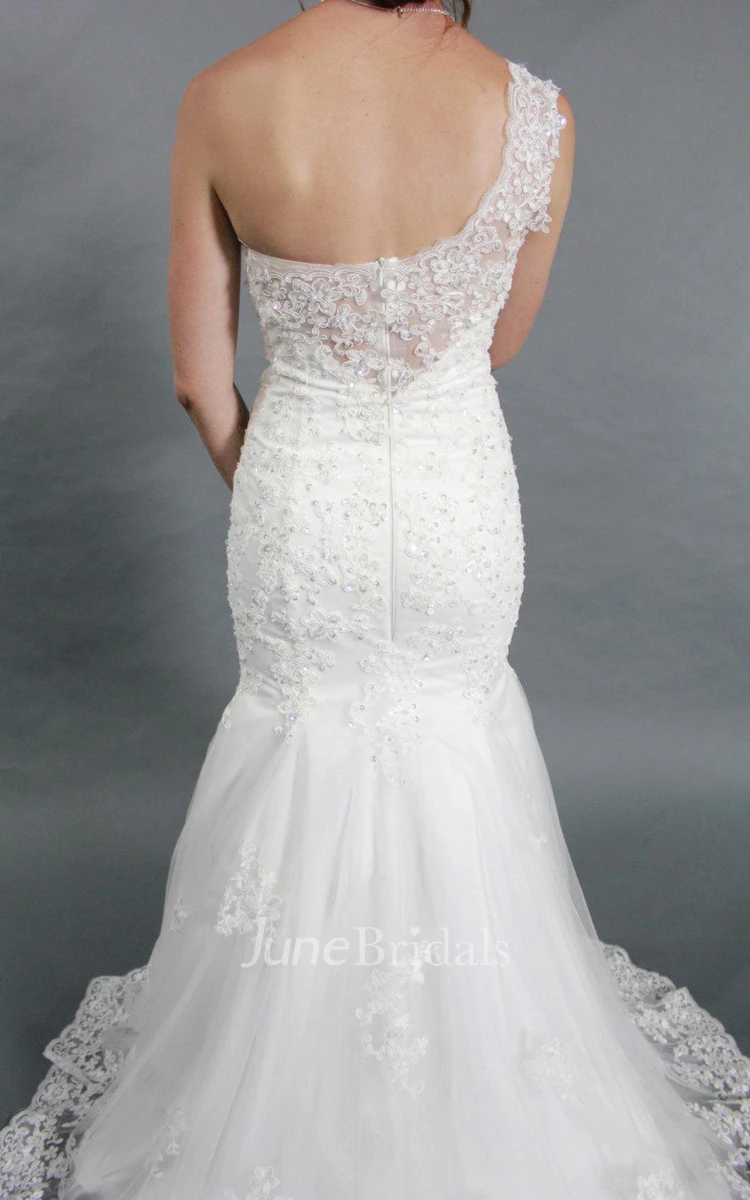 One Shoulder Mermaid Wedding Dress With Crystal Beading