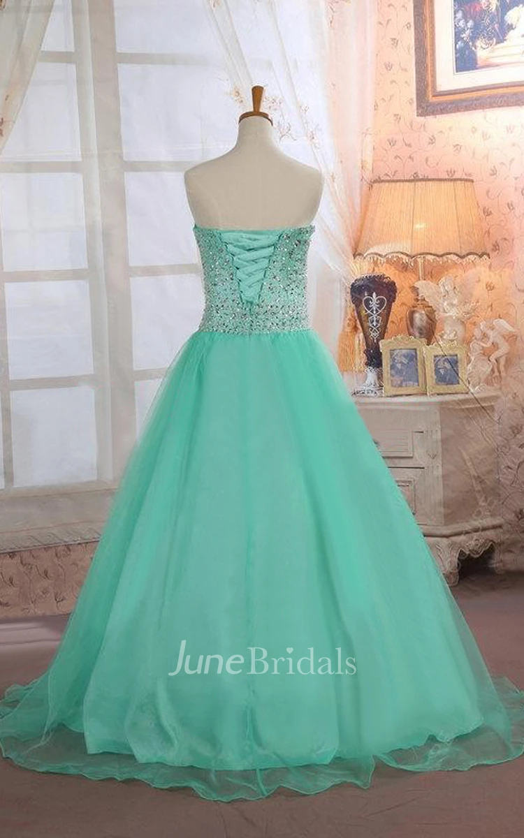 Floor-length Organza Beaded Ball Gown With Lace-up Back 