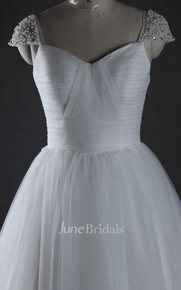 Ball Gown Cap Sleeve Tulle Dress With Beading