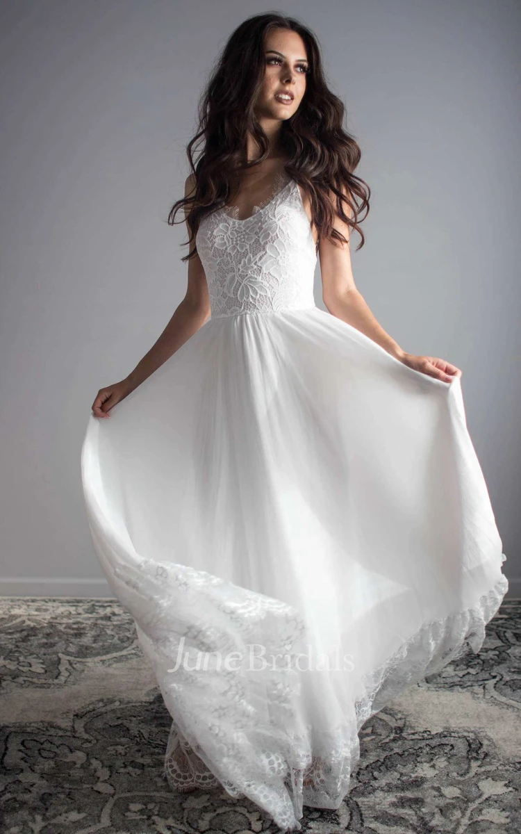 Ethereal Floor Length Chiffon Lace Wedding Dress for Summer