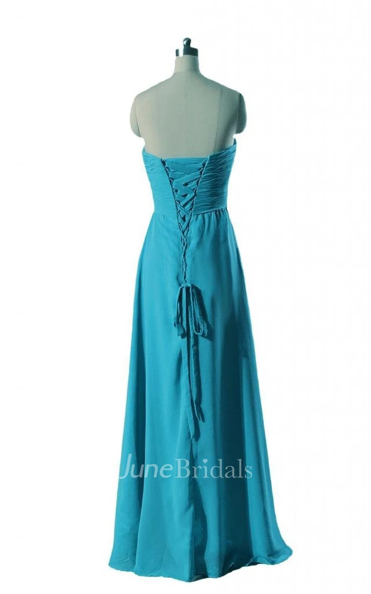 Sweetheart Asymmetrical Ruched Bodice Long Pleated Chiffon Dress
