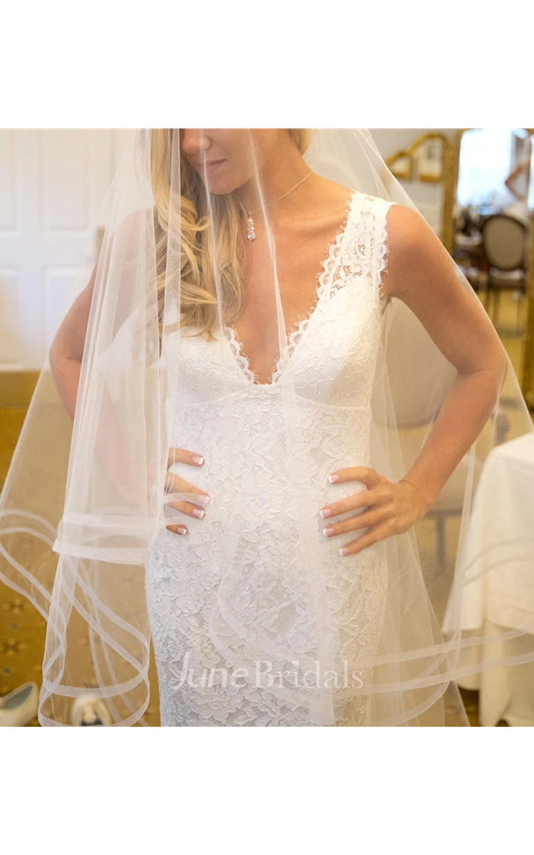 Sweep Length Simple Long Tulle Bridal Veil