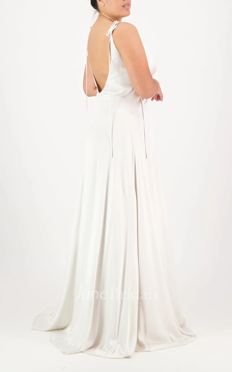 Simple A Line Plunging Neckline Charmeuse Bridesmaid Dress with Open Back and Ruching