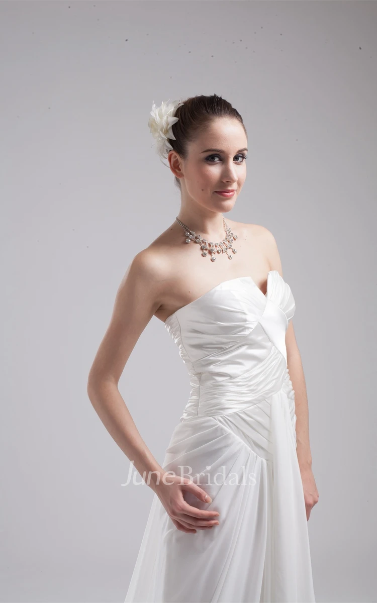 Strapless Notched Floor-Length Gown with Pleats