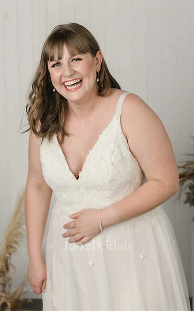 Delicate Plus Size V-neck A Line Wedding Dress with Train