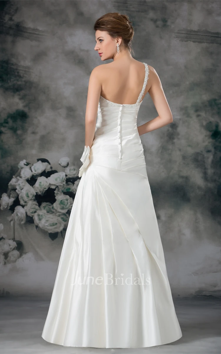 Ruched Mermaid A-Line Gown with Flower and Single Strap