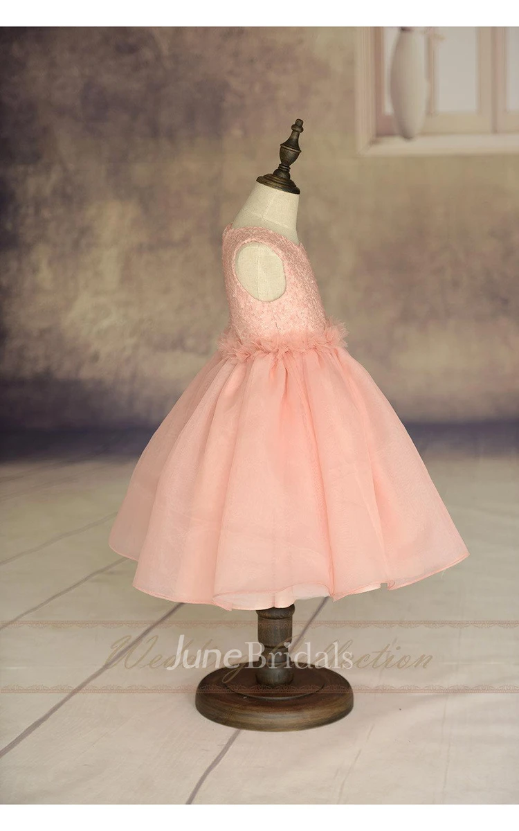 Blush Pink Flower Girl Dress Handmade Flowers Waistband Tulle Skirt and Sequin Bodice