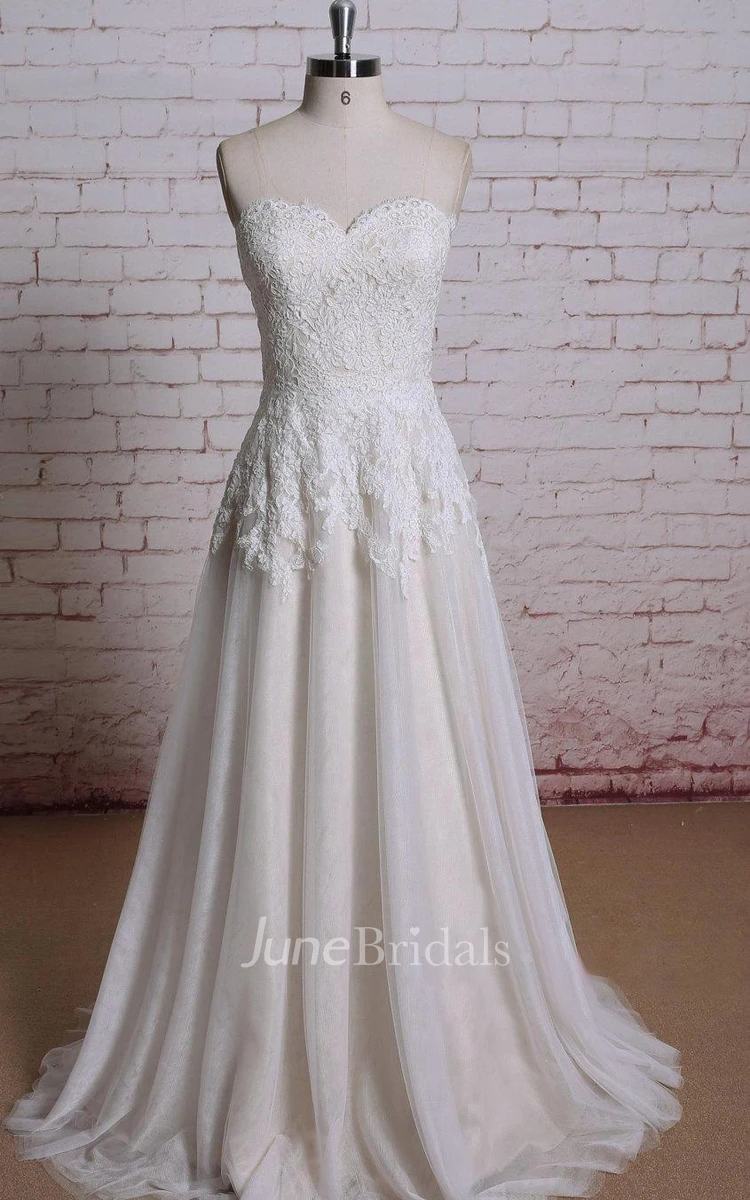 Sweetheart Lace Bridal Gown With Champagne Underlay and Pleats