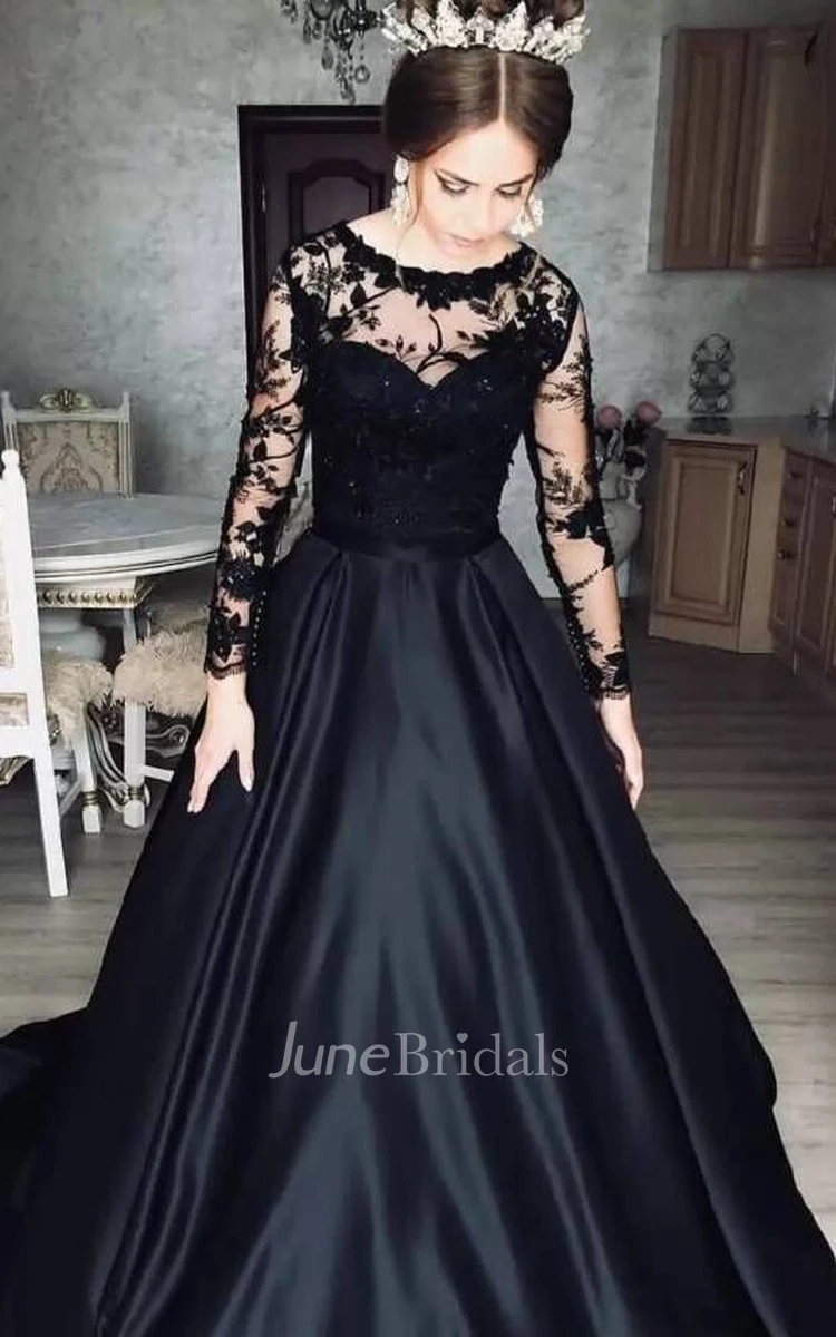 Casual Ball Gown Long Sleeve Satin Bateau Floor-length Formal Dress with Ruching