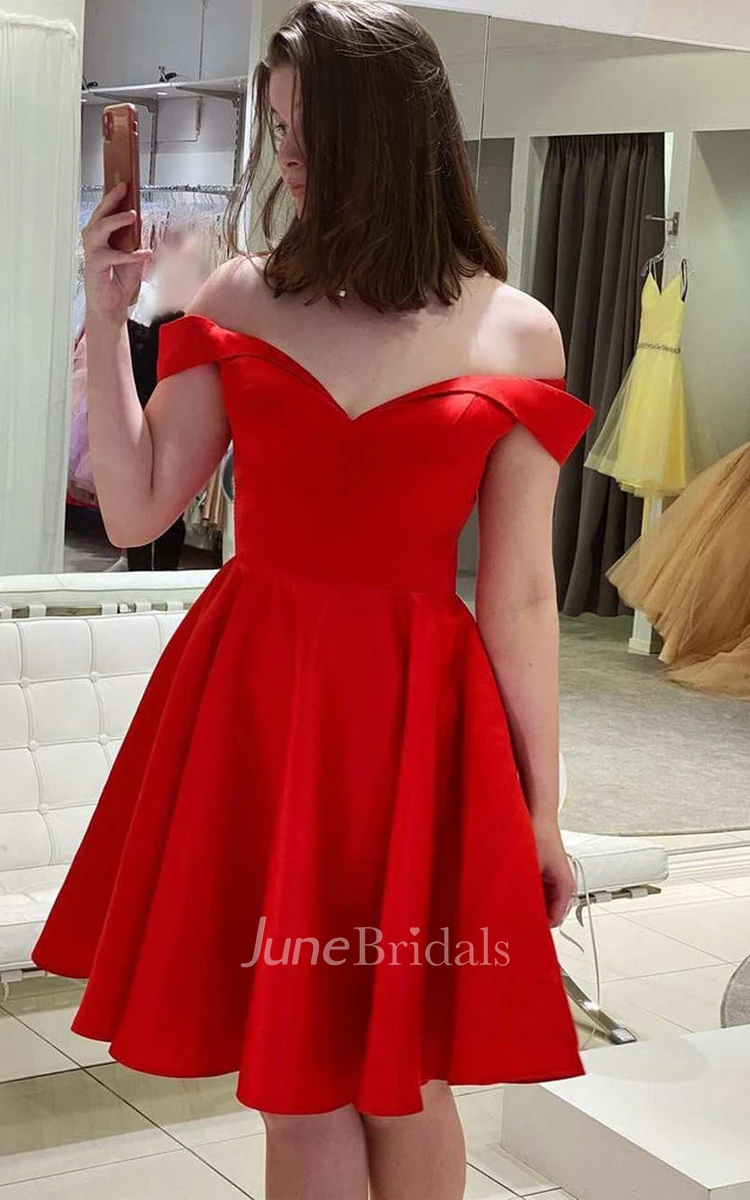 Romantic Satin Off-the-shoulder Homecoming Dress With Corset Back