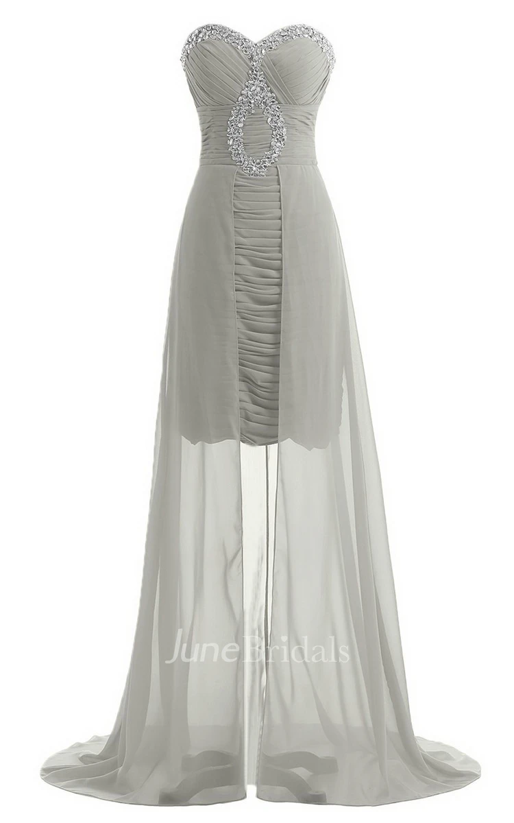 Sweetheart Long Chiffon Dress With Ruching and Sequins