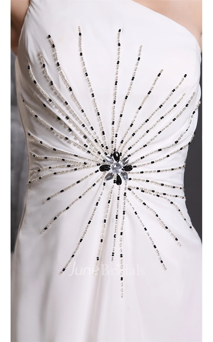 One-Shoulder Floor-Length A-Line Gown with Crystal Detailings