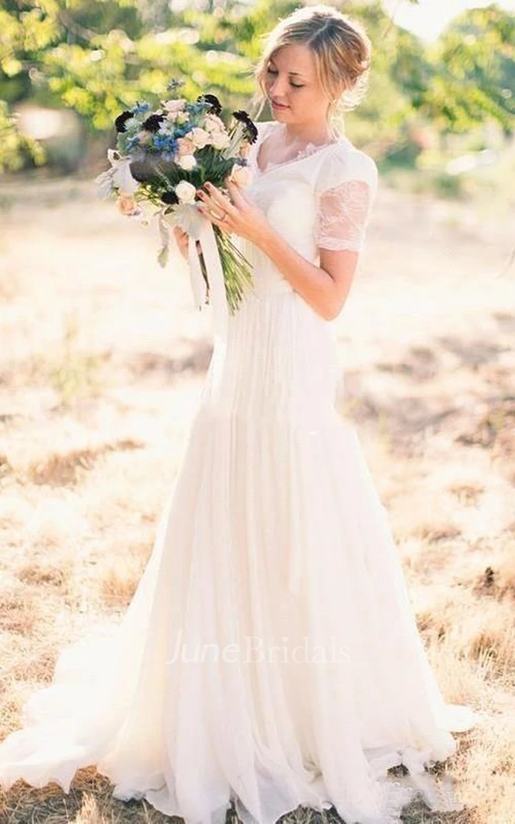 A line lace wedding hotsell dress with short sleeves