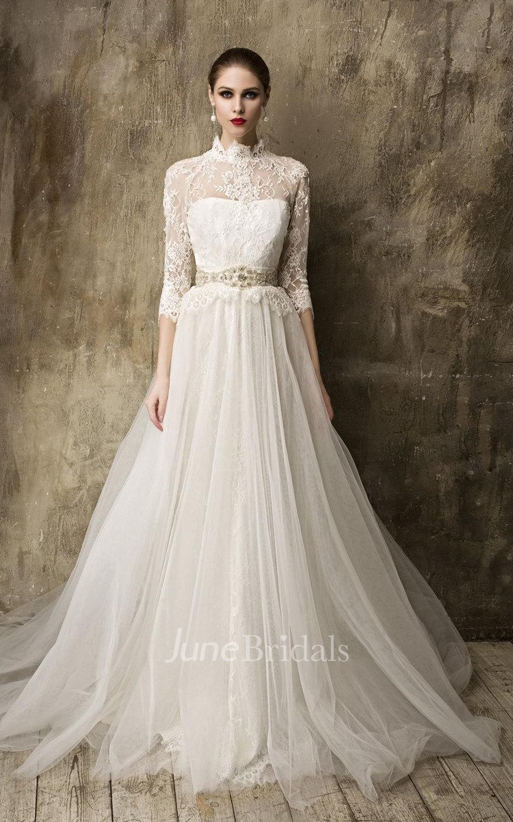 High neck tulle wedding dress best sale