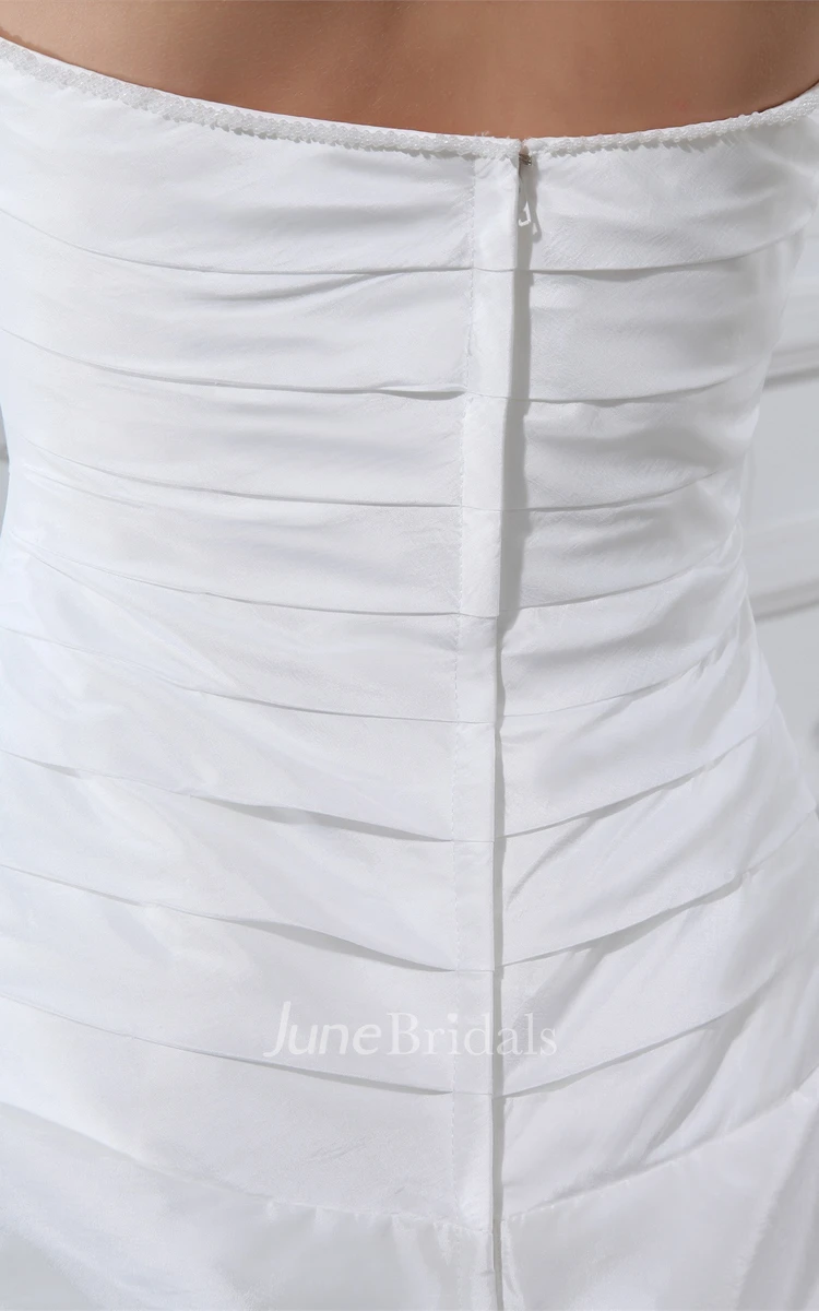 Long A-Line Strapless Taffeta Dress with Ruffles and Bandage