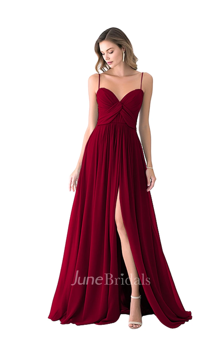 Casual A-Line Spaghetti Satin Bridesmaid Dress with Split Front