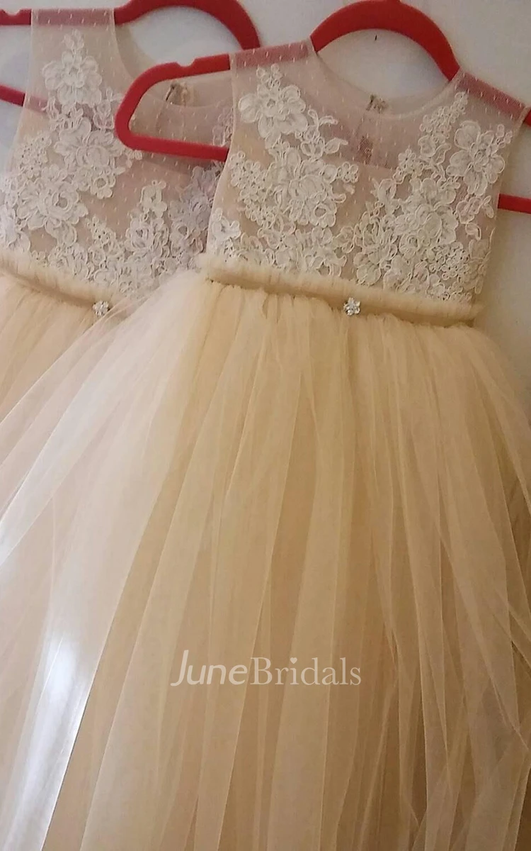 Princess Sleeveless Lace Bodice Tulle Dress With Bow
