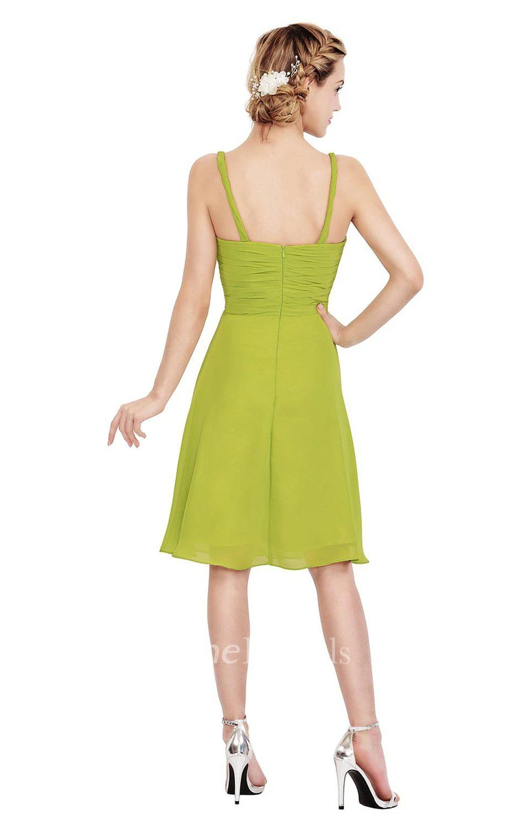 Simple Sleeveless A-line Ruched Chiffon Dress