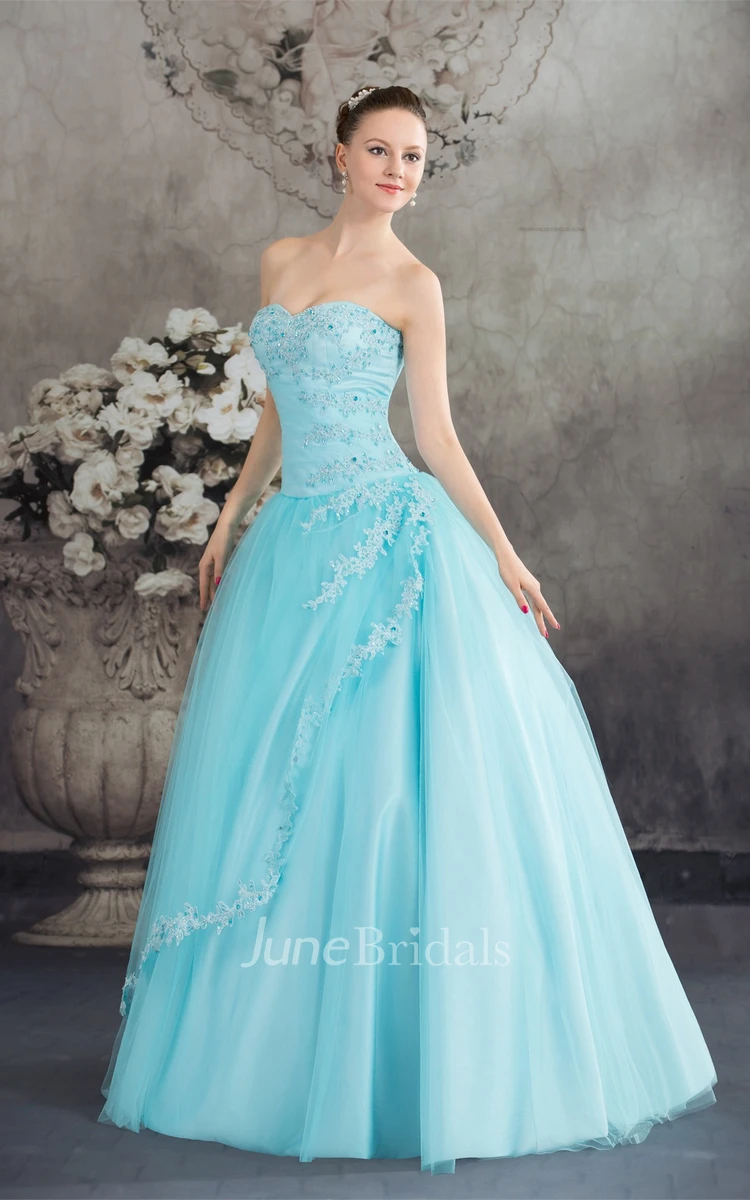 Strapless Tulle A-Line Ball Gown with Beading and Corset Back