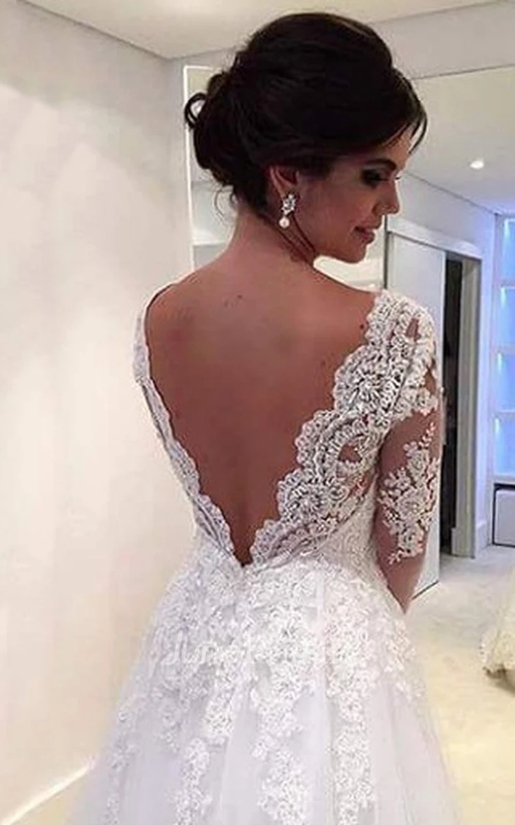 Fabulous Long Sleeve Pleated Long Lace Dress With Low-v Back Style