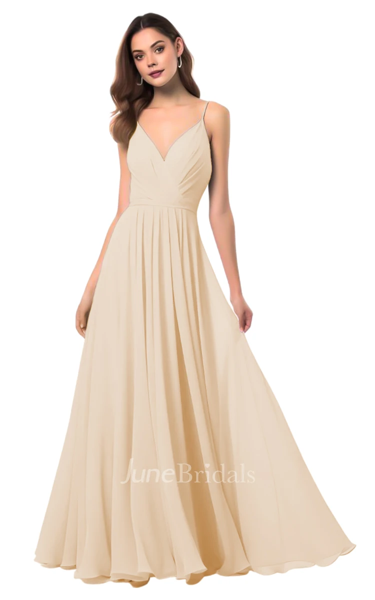 Elegant A-Line Spaghetti V-neck Chiffon Bridesmaid Dress