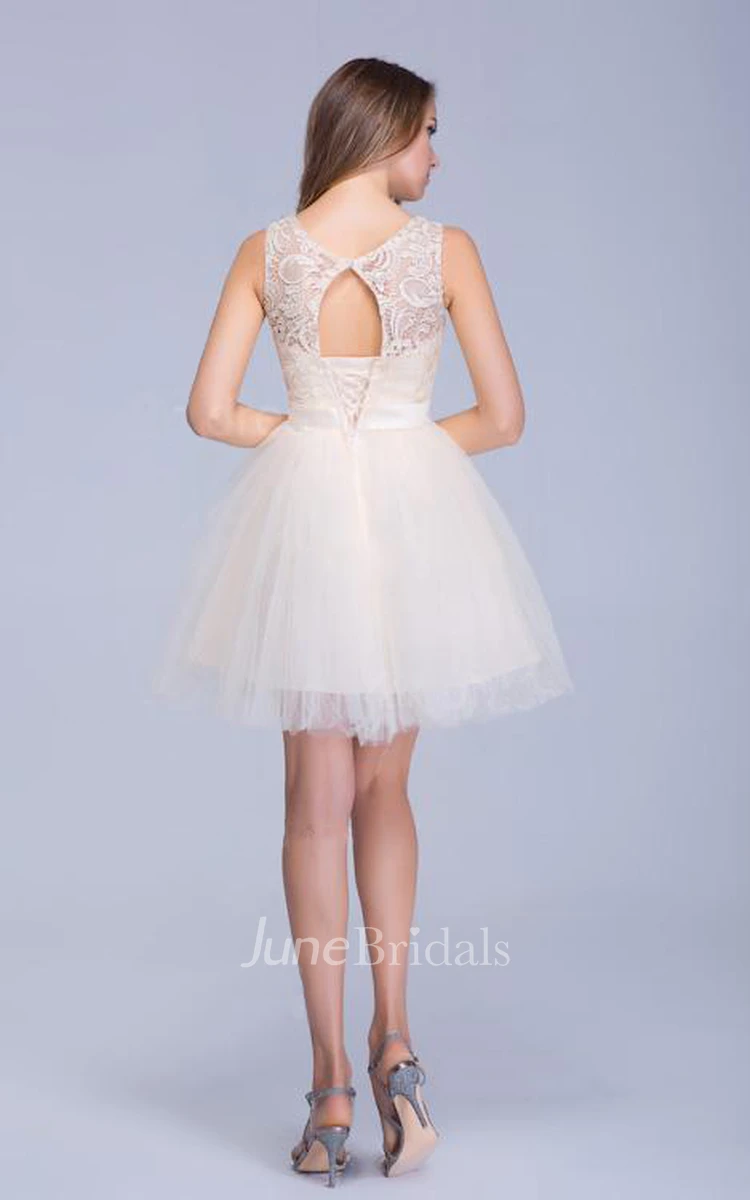 Modern Illusion Sleeveless Tulle Homecoming Dress With Lace Bowknot