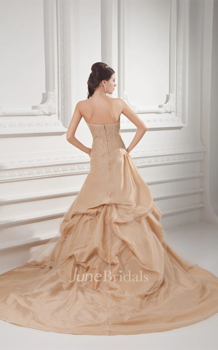 Strapless Pick-Up A-Line Ball Gown with Ruching and Beading