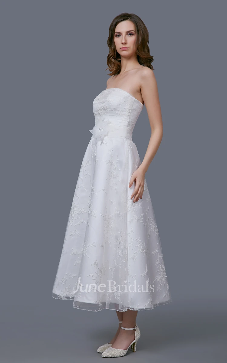 Glamour Tea-length Organza Gown With Floral Sash