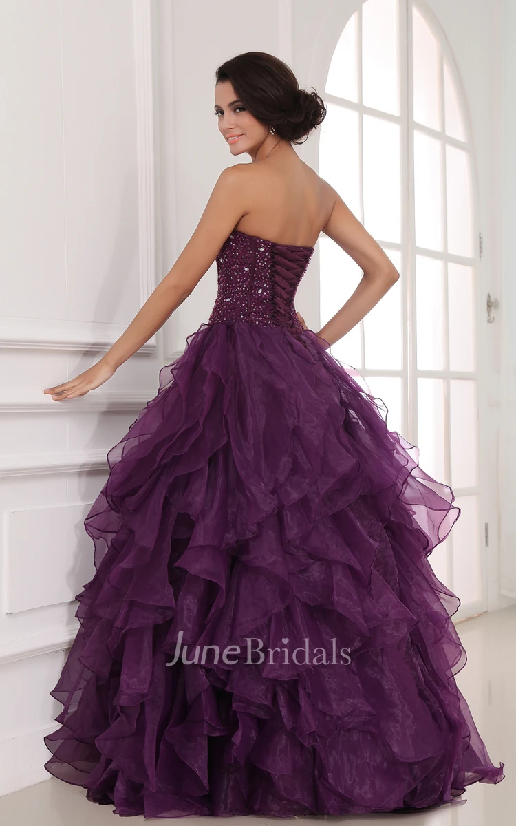 Lavish A-Line Princess Ball Gown With Organza Ruffles And Crystal Detailing