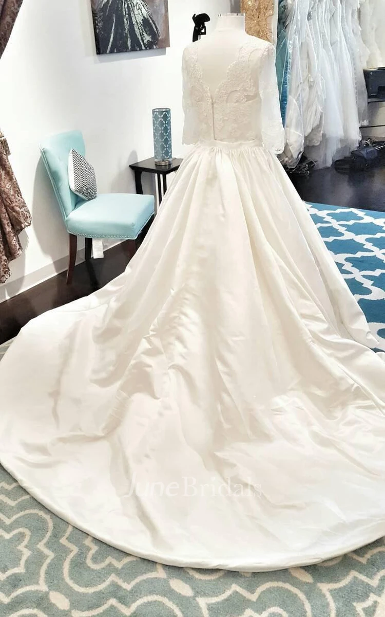 Elegant Satin Lace With Detachable Ball Gown Dress