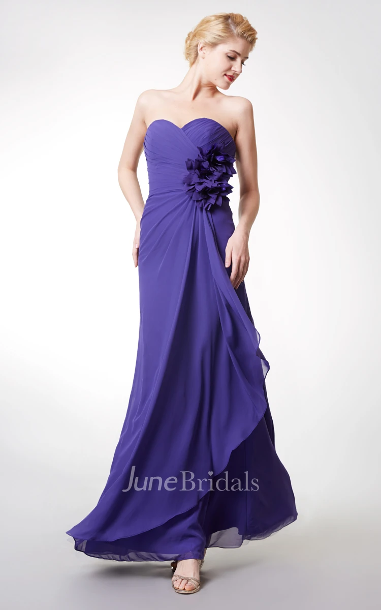 Front-draped Long Chiffon Gown With 3D Flowers